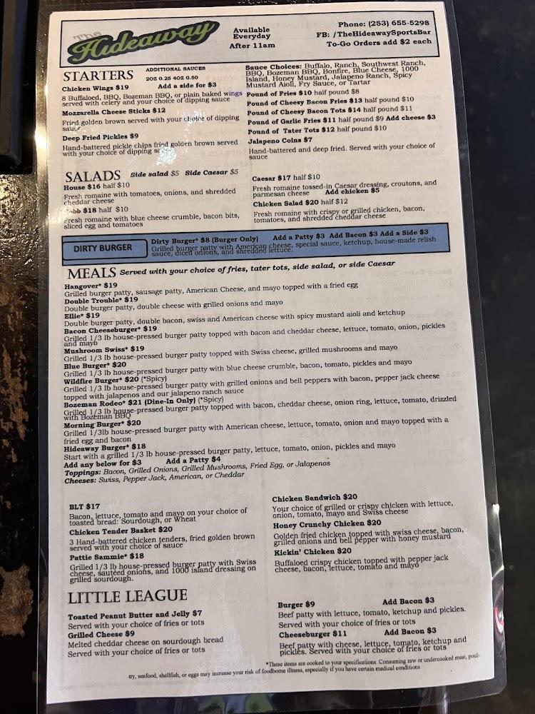 The Hideaway Sports Pub & Eatery Menu image 3